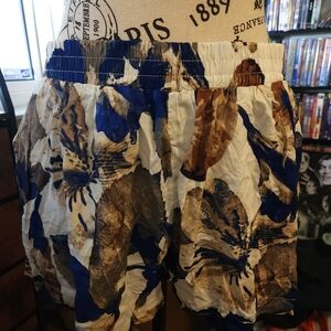 High-Waist Floral Print Women’s Shorts - Blue & Brown